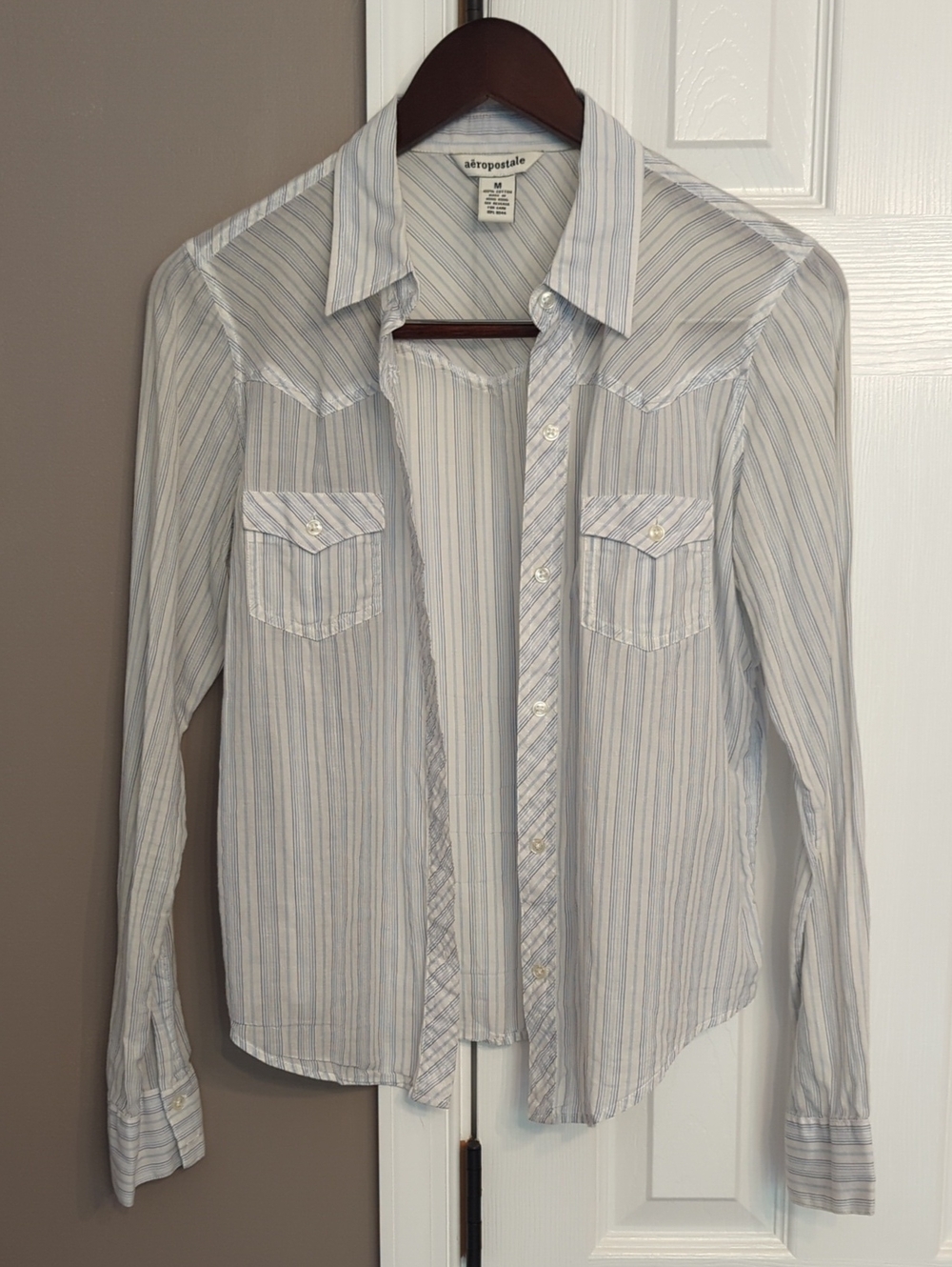Y2K Aéropostale Light Blue Stripe Lightweight Cotton Button-Up Shirt